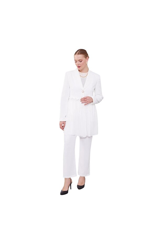 Beli Gathered Chiffon Jacket Suit