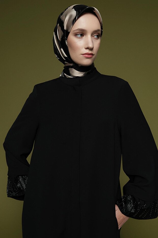 Taş işlemeli Ferace Siyah - 3