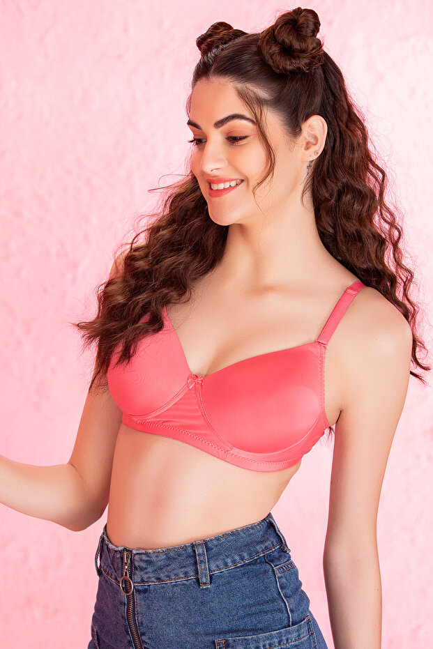 Padded Non-Wired Full Cup Multiway T-shirt Bra in Coral Pink