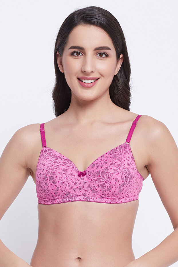 Padded Non-Wired Full Cup Bra in Purple - Lace