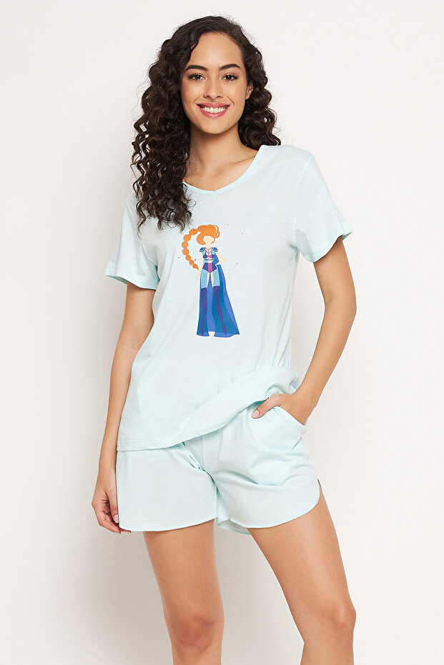 Scorpio Print Top & Shorts Set in Sky Blue - 100% Cotton