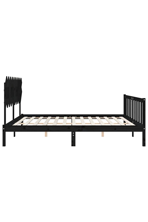 Bed frame with headboard, black, solid wood, double 4FT6 - 7