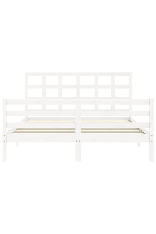 Bed frame with headboard, white, solid wood, king size 5FT - 6