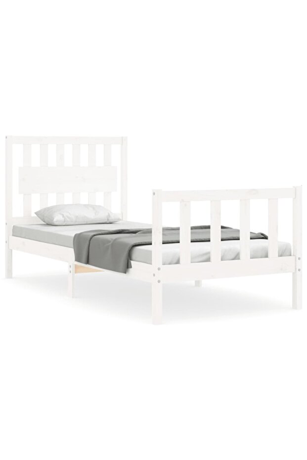 Bed frame with headboard 3FT, single, white, solid wood - 2