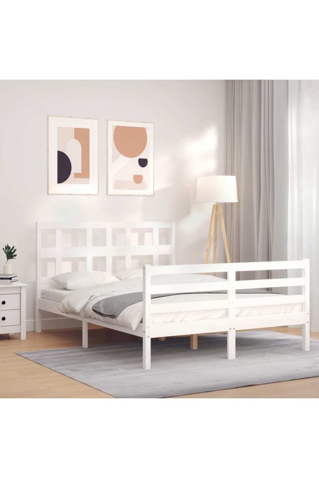 Bed frame with headboard, white, 120x200 cm, solid wood