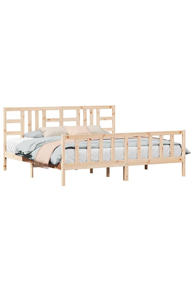 Bed frame with headboard 200x200 cm, solid pine wood - 3