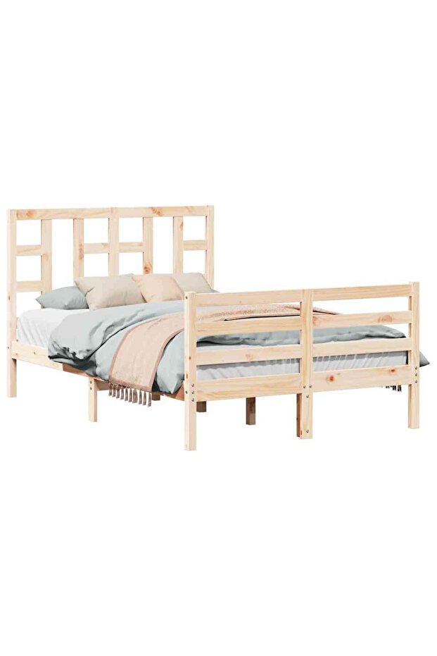 4FT Bed Frame with Headboard, Small Double, Solid Wood - 4