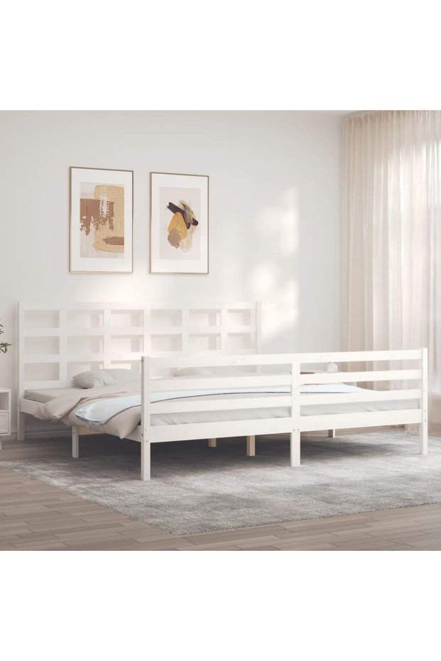 Bed frame with headboard 200x200 cm, white, solid wood