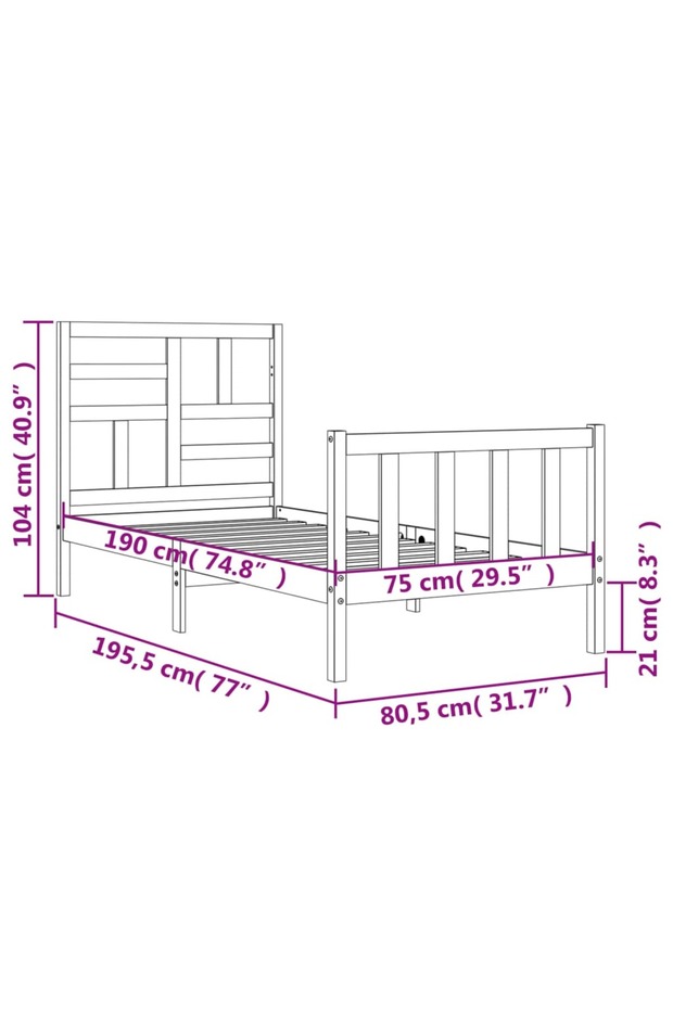 2FT6 Small Single Bed Frame with Headboard, Black, Solid Wood - 8