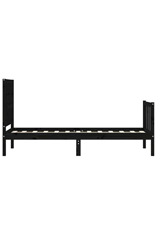 2FT6 Small Single Bed Frame with Headboard, Black, Solid Wood - 7