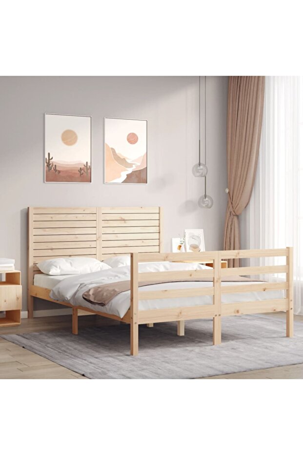 4FT Bed Frame with Headboard, Small Double, Solid Wood - 1