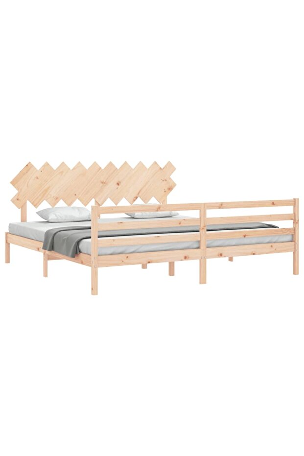 Bed frame with headboard 200x200 cm, solid pine wood - 4