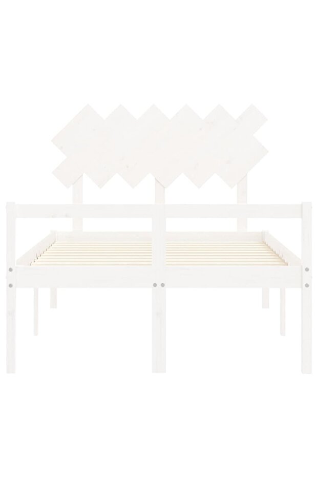Bed frame with headboard, white, solid wood, double 4FT6 - 6