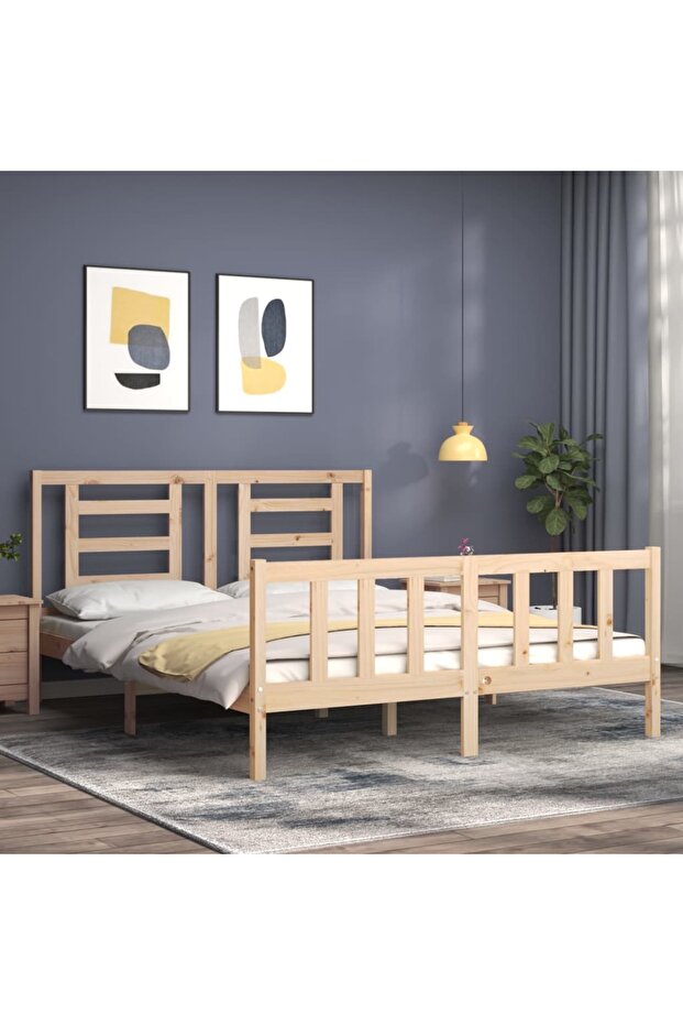 Bed frame with headboard, solid wood, king size 5FT - 3