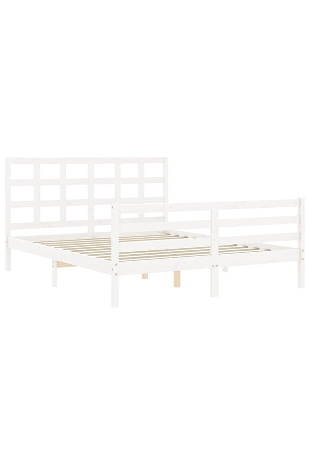 Bed frame with headboard, white, solid wood, king size 5FT - 5