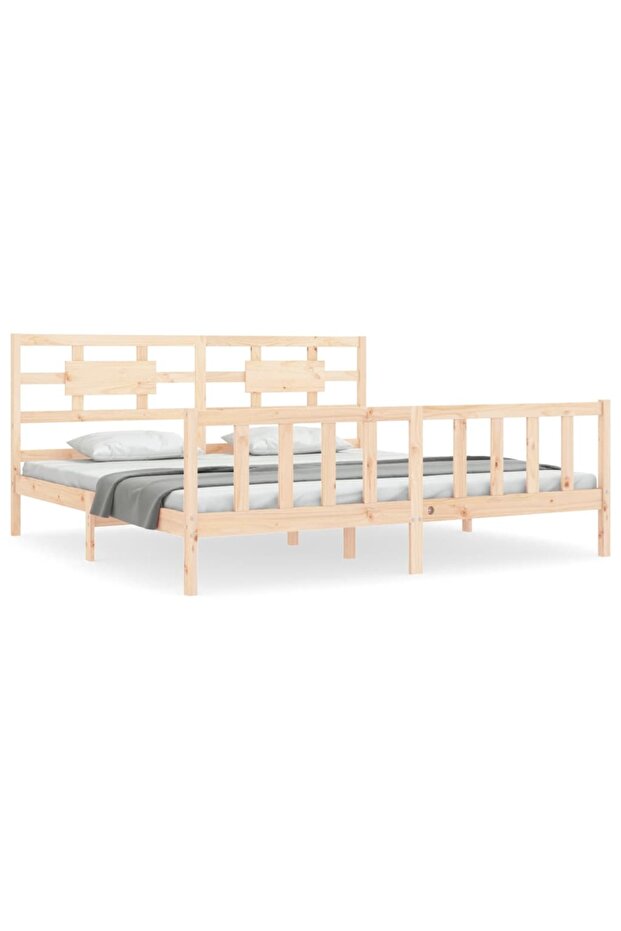 Bed frame with headboard 200x200 cm, solid pine wood - 2