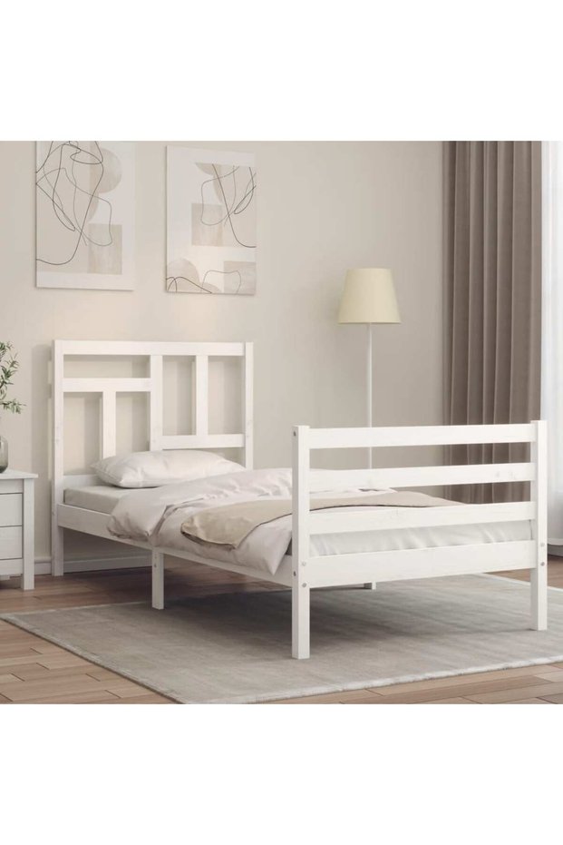 Bed frame with headboard, white, 90x200 cm, solid wood