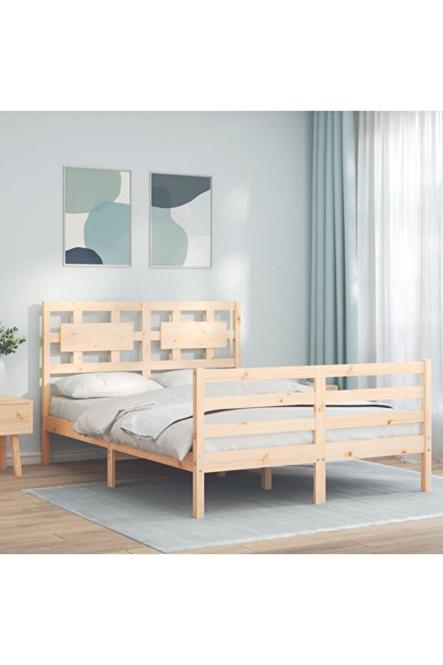4FT Bed Frame with Headboard, Small Double, Solid Wood - 1