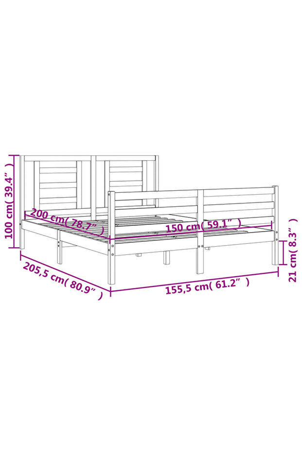 Bed frame with headboard, solid wood, king size 5FT - 8