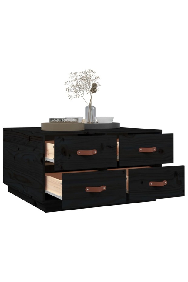 Coffee table, black, 80x80x45 cm, solid pine wood - 5