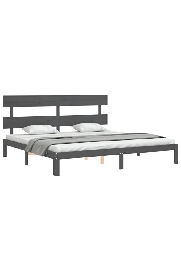 Bed frame with headboard 200x200 cm, gray, solid wood - 4