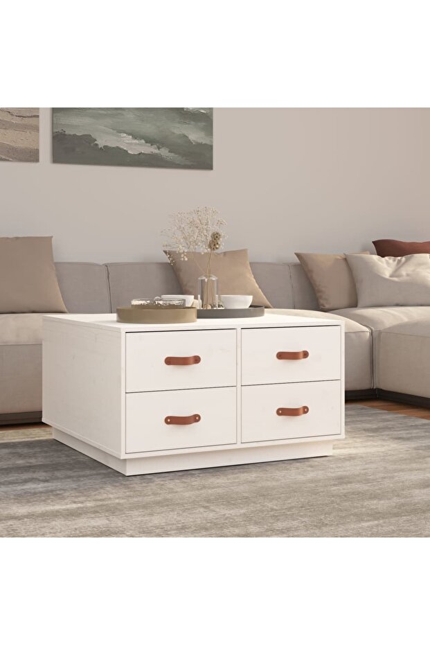 Coffee table, white, 80x80x45 cm, solid pine wood - 1