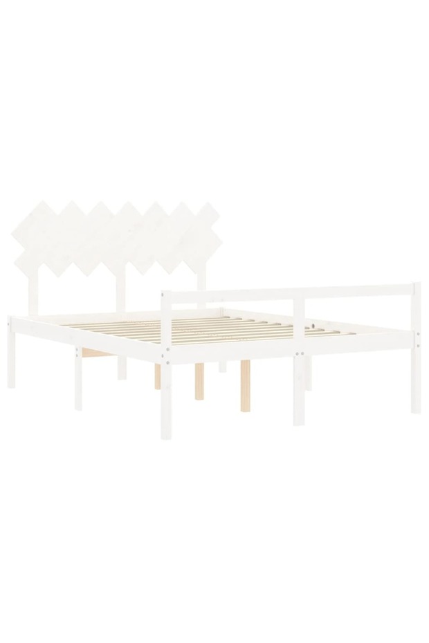 Bed frame with headboard, white, solid wood, 5FT King - 5