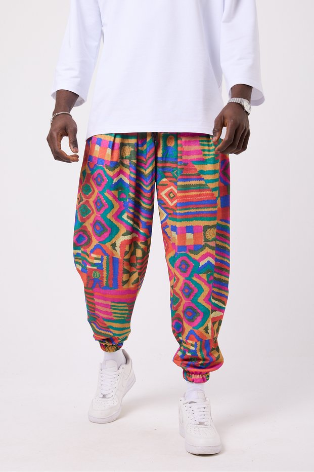 Unisex Street Style Printed Wrinkled Sports Baggy Trousers