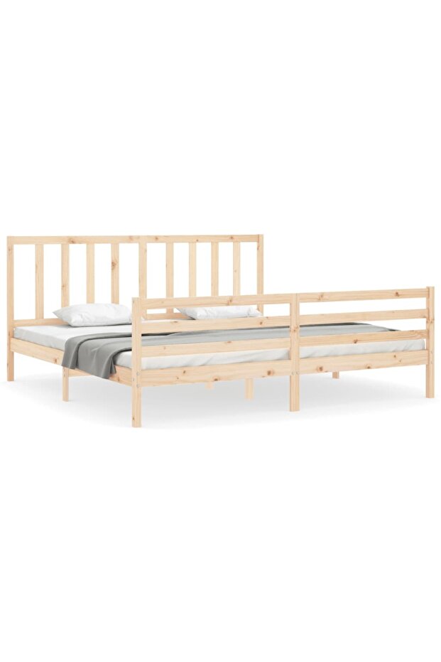 Bed frame with headboard 200x200 cm, solid pine wood - 2