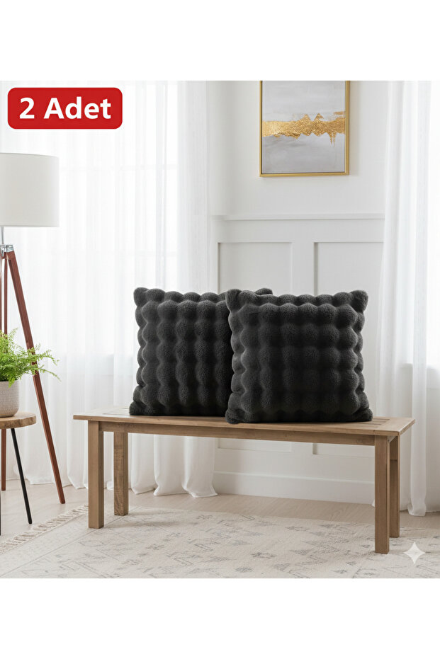 غطاء وسادة مزخرف عصري من القطيفة - 2 قطعة غطاء وسادة 40x40 سم - نمط مربعات