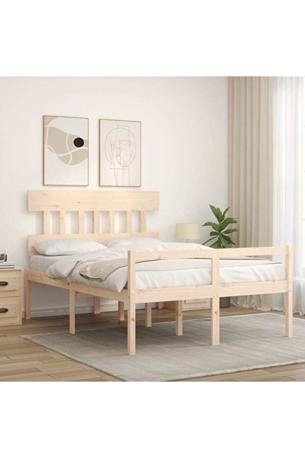 Bed frame with headboard, solid wood, double 4FT6 - 3