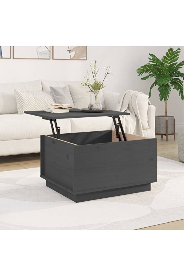 Coffee table, gray, 60x50x35 cm, solid pine wood - 3