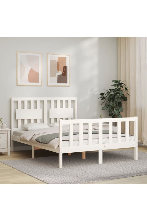 4FT Bed Frame with Headboard, Small Double, Solid Wood