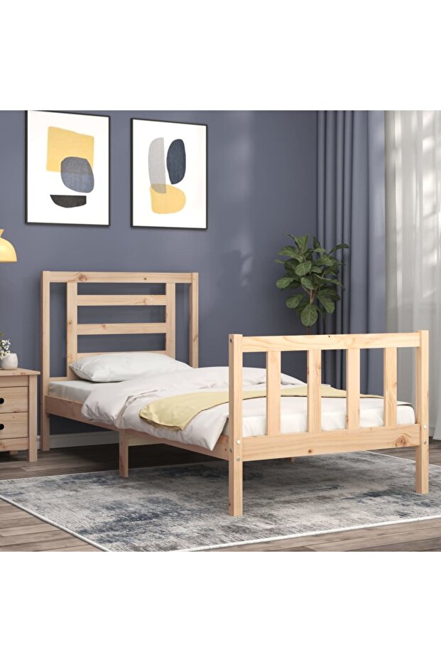 Bed frame with headboard, 90x200 cm, solid wood - 3