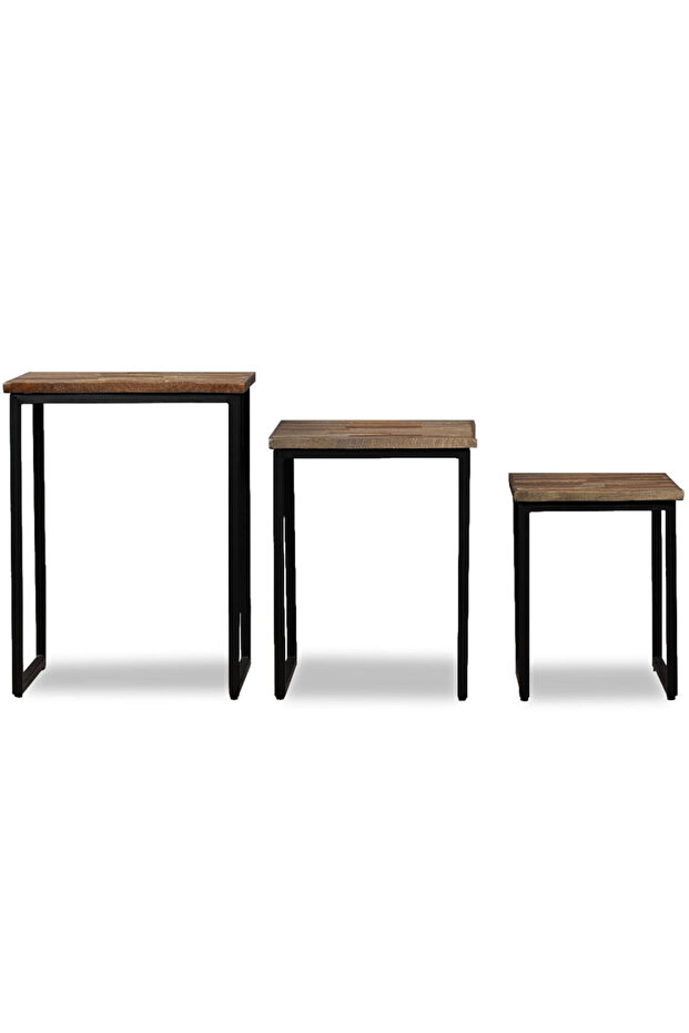 3-piece stackable coffee table set, solid recycled teak wood - 2