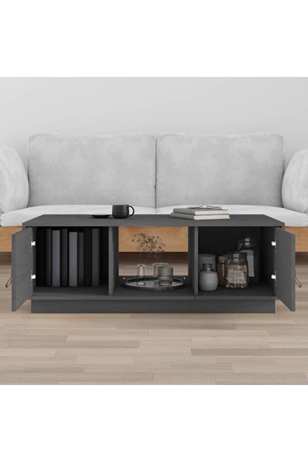 Coffee table, gray, 100x50x35 cm, solid pine wood - 3