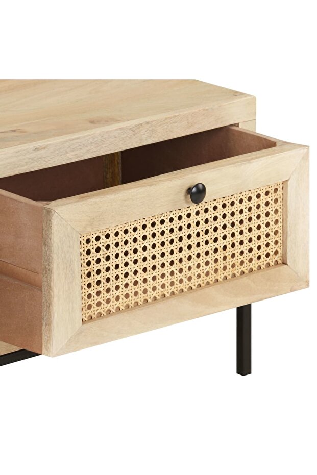 Coffee table, 90x50x37 cm, solid mango wood & cane - 6