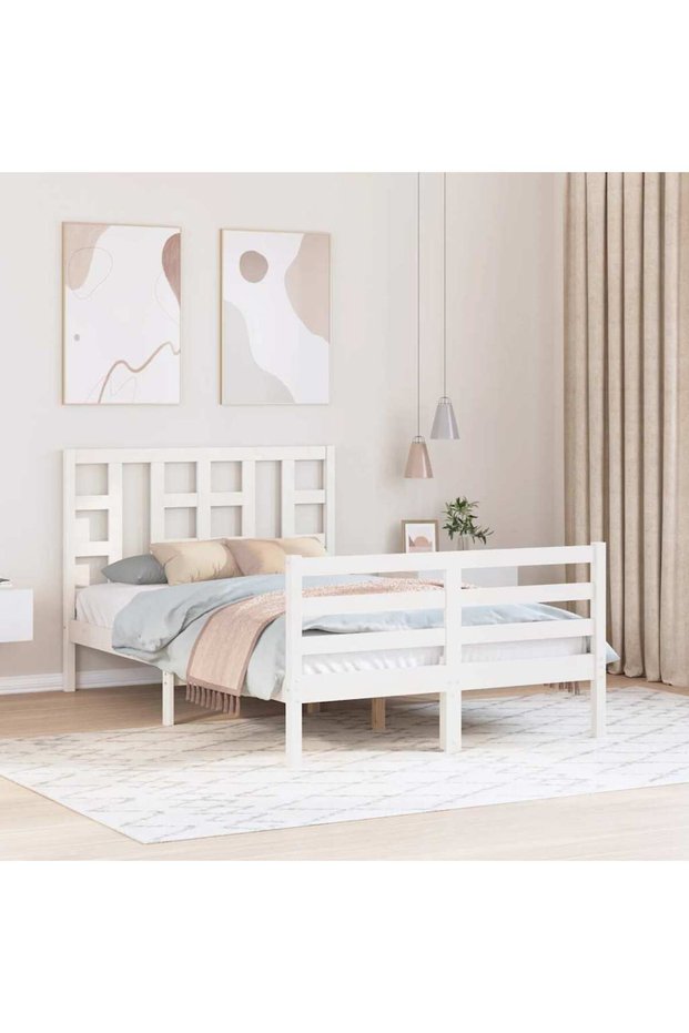 Bed frame with headboard, white, 120x200 cm, solid wood