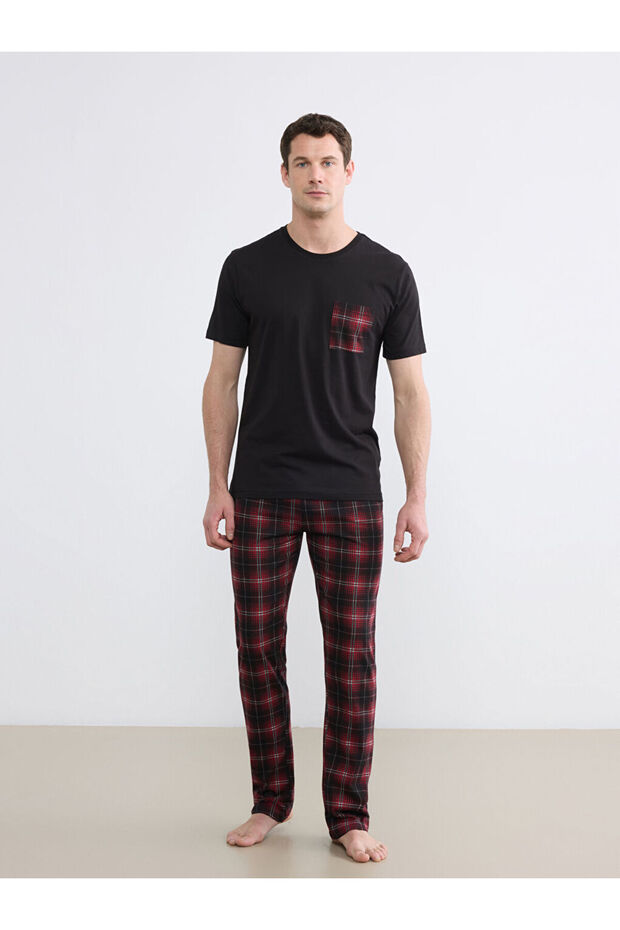 Giyçık Store Den Bordo Standard Fit Plaid Printed Men's Pajama Set