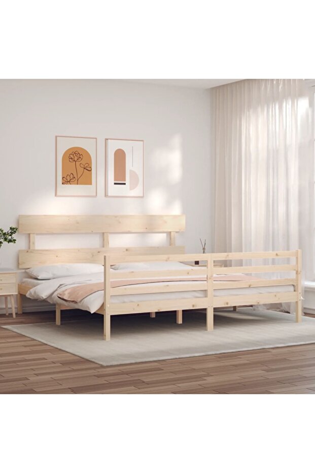Bed frame with headboard 200x200 cm, solid pine wood - 3