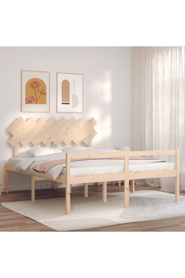 Bed frame with headboard, 160x200 cm, solid wood