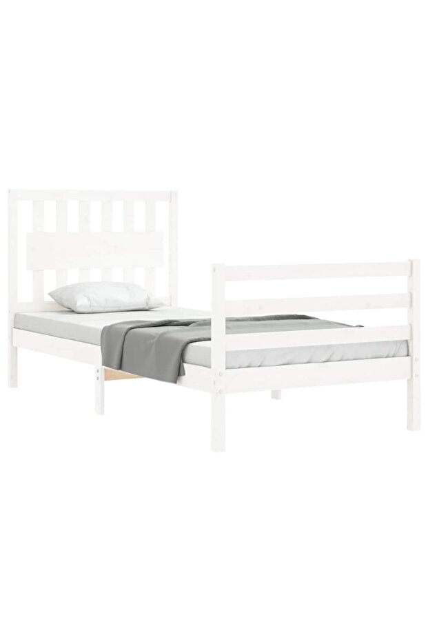 Bed frame with headboard 3FT, single, white, solid wood - 3