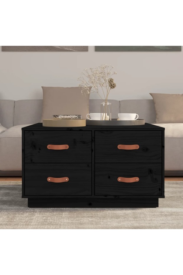 Coffee table, black, 80x80x45 cm, solid pine wood - 3