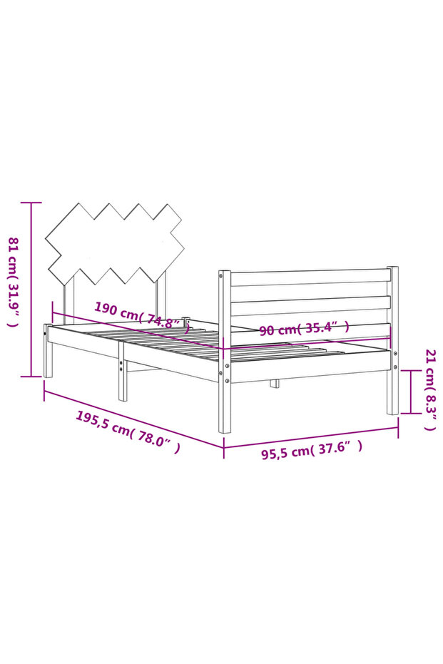 Bed frame with headboard 3FT, single, solid wood - 8