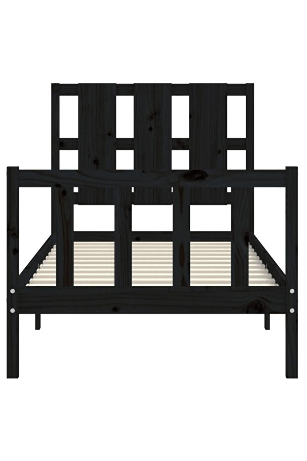2FT6 Small Single Bed Frame with Headboard, Black, Solid Wood - 6