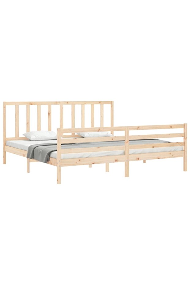 Bed frame with headboard 200x200 cm, solid pine wood - 4