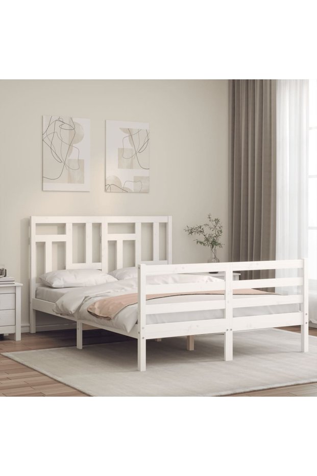Bed frame with headboard, 140x190 cm, white, solid wood