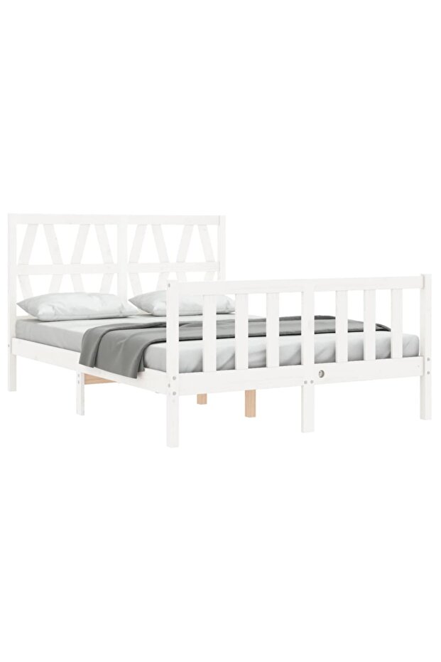 4FT Bed Frame with Headboard, Small Double, Solid Wood - 4