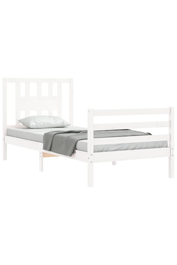 Bed frame with headboard 3FT, single, white, solid wood - 4
