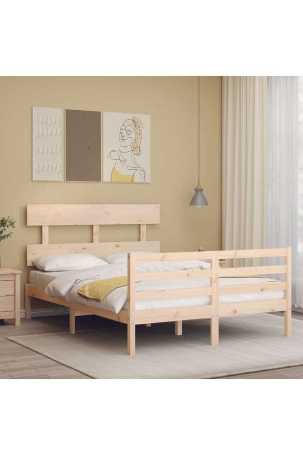 Bed frame with headboard, 120x200 cm, solid wood